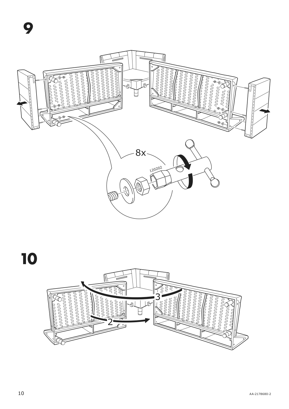 Assembly instructions for IKEA Morabo frame for corner sectional 5 seat grann bomstad dark beige | Page 10 - IKEA MORABO sectional, 5-seat corner 892.756.99