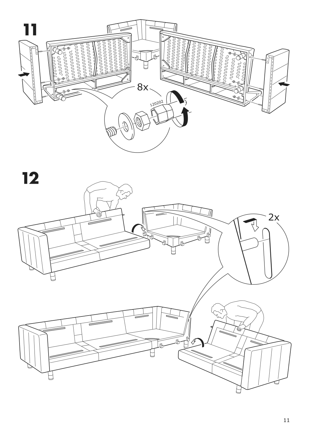 Assembly instructions for IKEA Morabo frame for corner sectional 5 seat grann bomstad dark beige | Page 11 - IKEA MORABO sectional, 5-seat 392.757.29