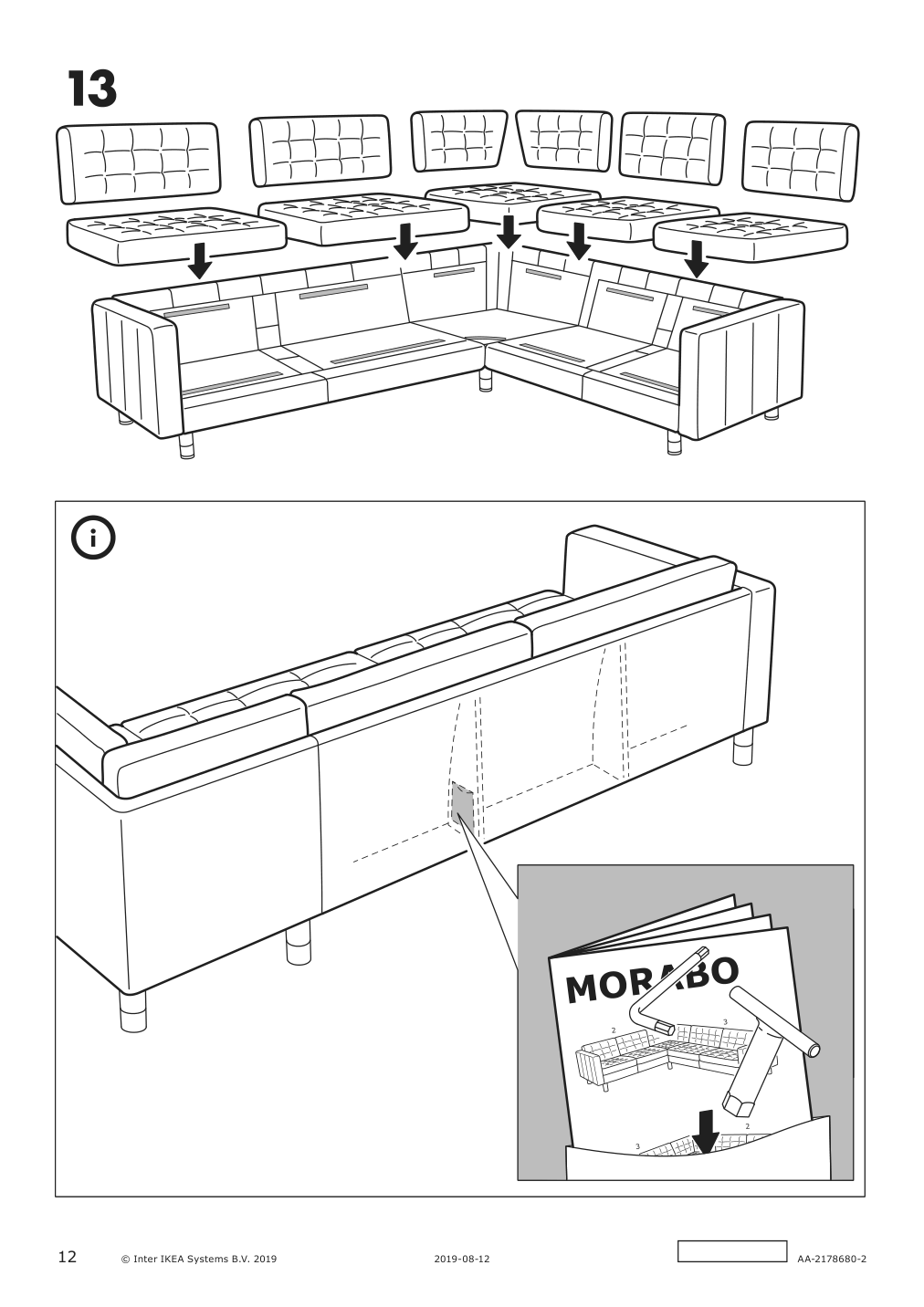 Assembly instructions for IKEA Morabo frame for corner sectional 5 seat grann bomstad black | Page 12 - IKEA MORABO sectional, 5-seat corner 290.318.45