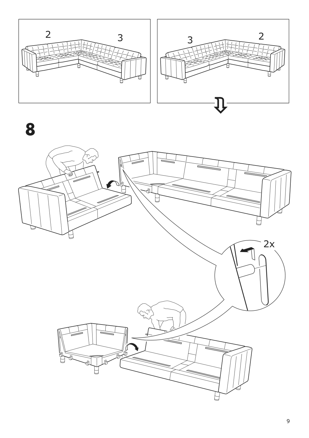 Assembly instructions for IKEA Morabo frame for corner sectional 5 seat gunnared light green | Page 9 - IKEA MORABO sectional, 5-seat 192.702.33