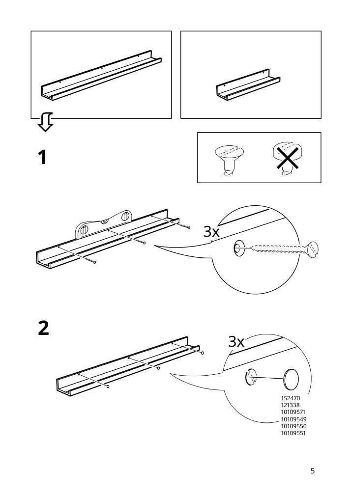 Assembly instructions for IKEA Mosslanda picture ledge white stained pine effect | Page 5 - IKEA MOSSLANDA picture ledge 404.978.14