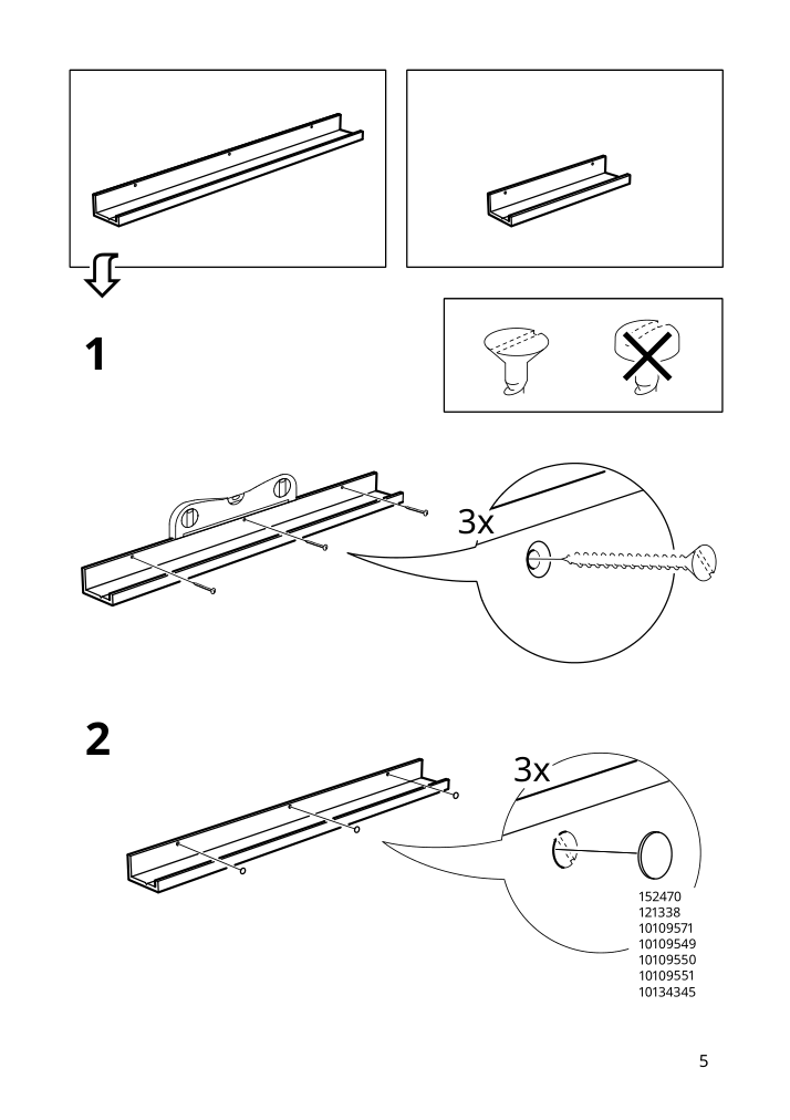 Assembly instructions for IKEA Mosslanda picture ledge white stained pine effect | Page 5 - IKEA MOSSLANDA picture ledge 104.978.15