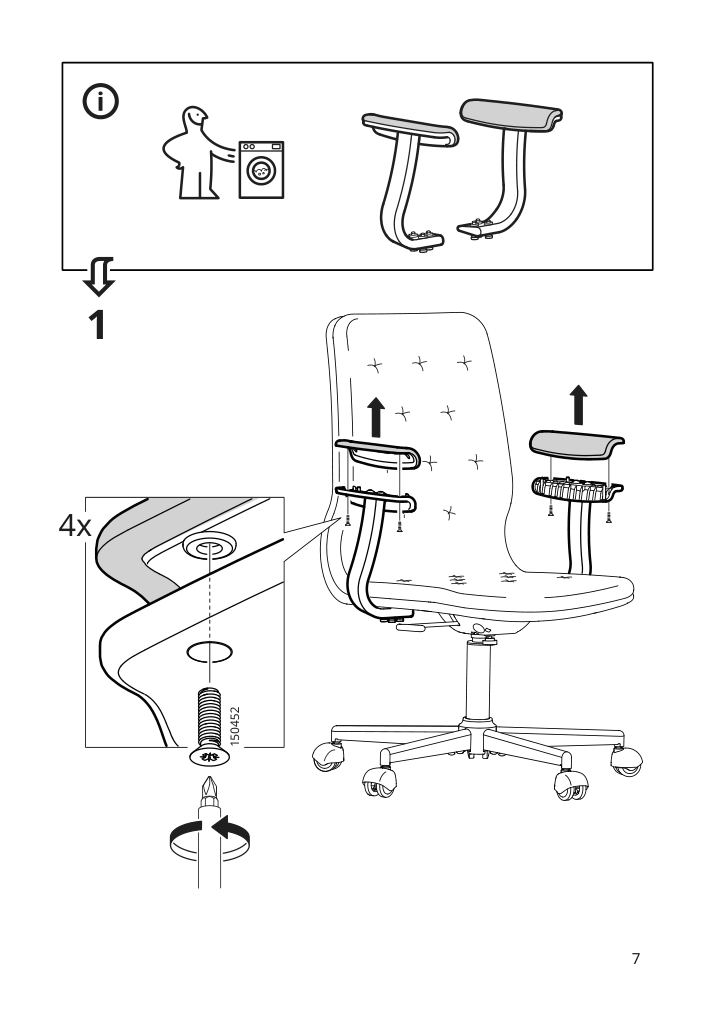 Assembly instructions for IKEA Mullfjaellet armrest naggen beige | Page 7 - IKEA MULLFJÄLLET conference chair with casters 193.997.97