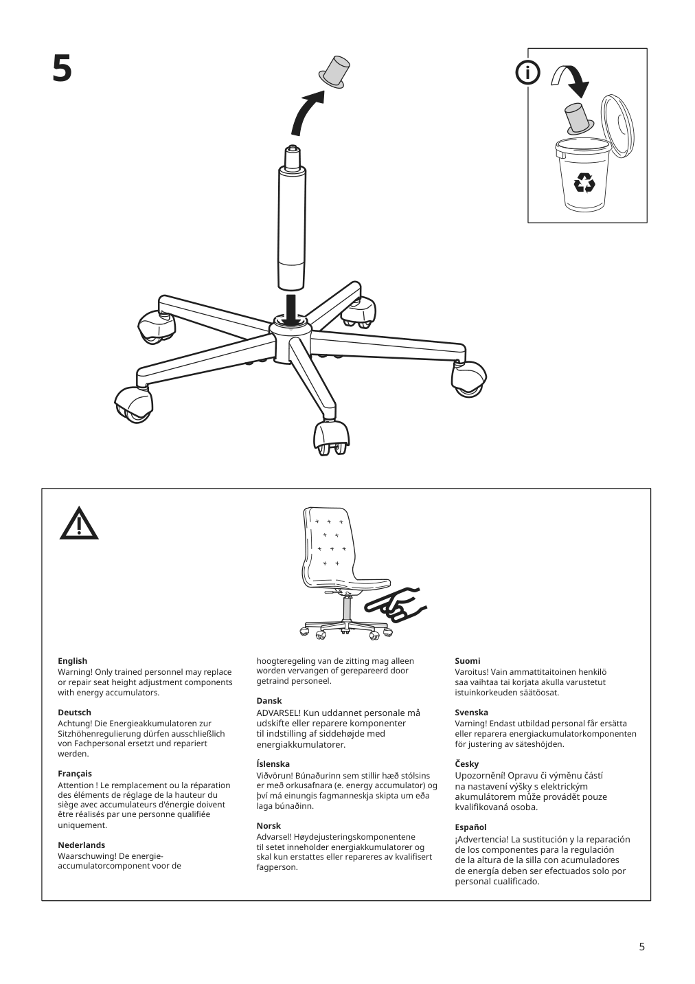 Assembly instructions for IKEA Mullfjaellet conference chair with casters naggen dark gray | Page 5 - IKEA MULLFJÄLLET conference chair with casters 804.724.92