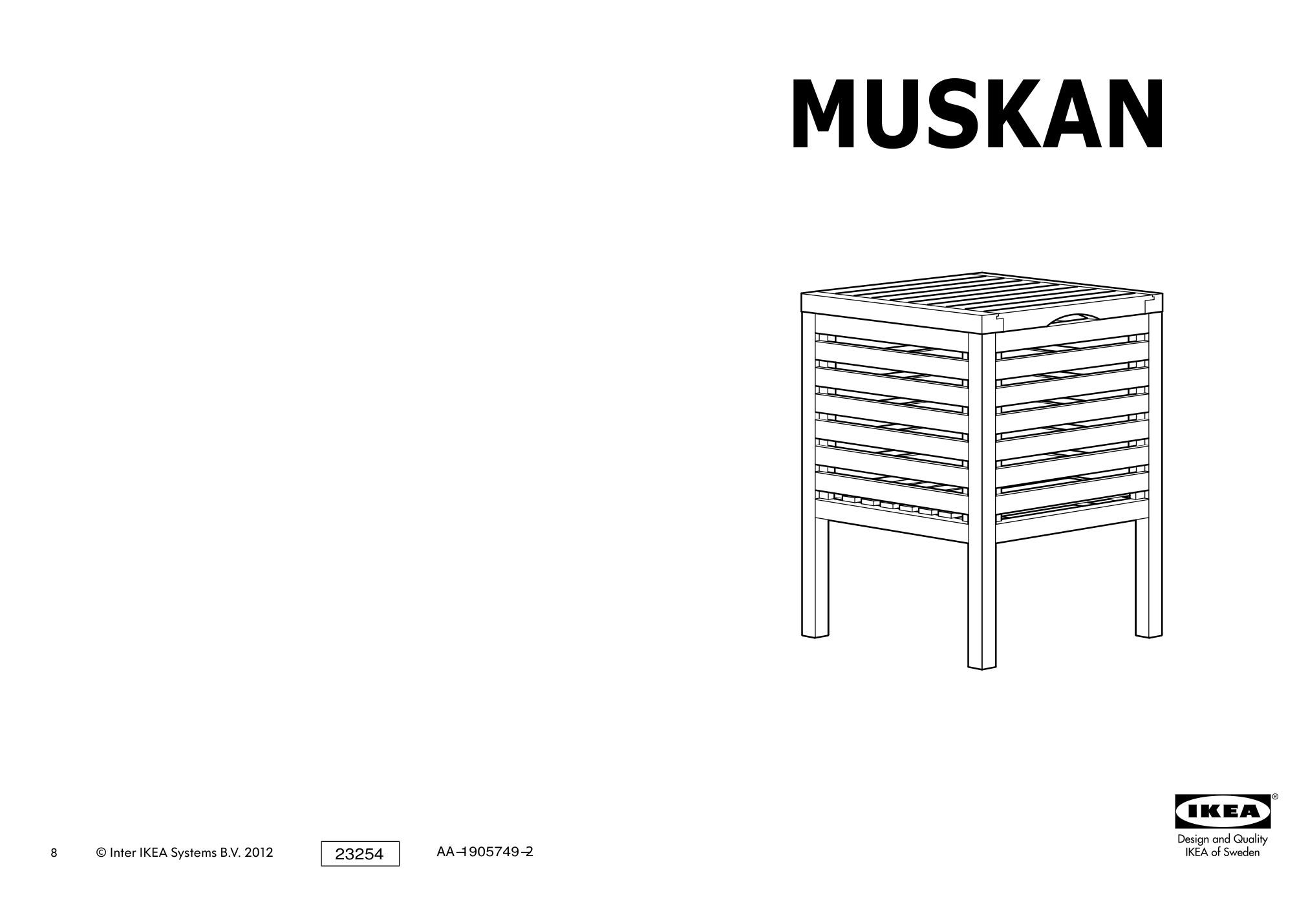 Assembly instructions for IKEA Muskan storage stool white | Page 1 - IKEA MUSKAN storage stool 003.605.87