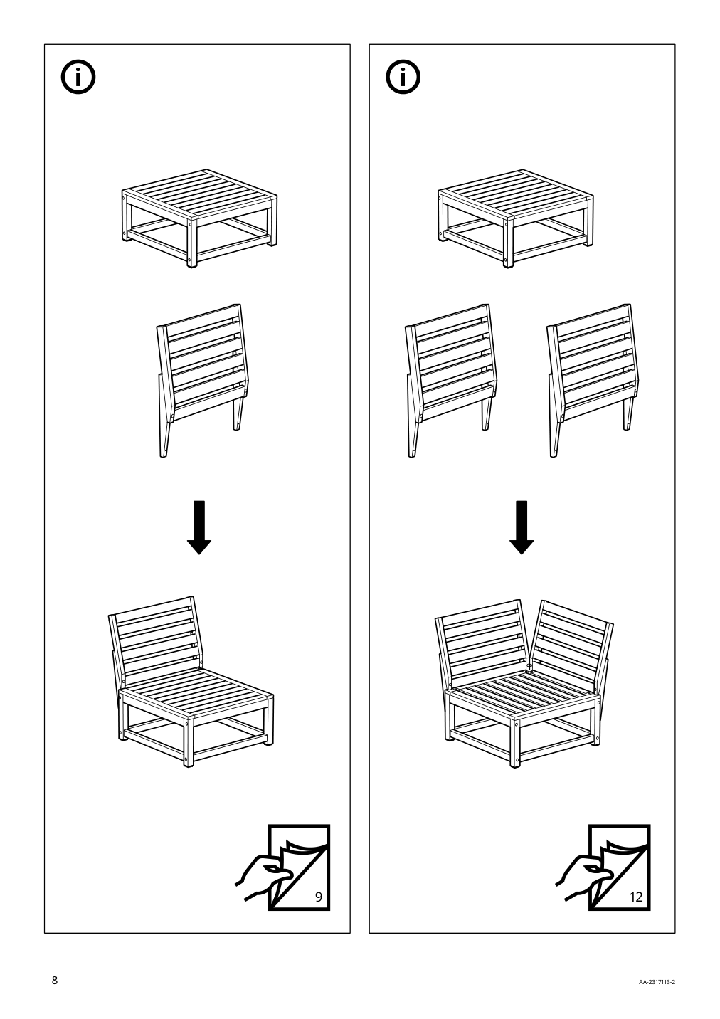 Assembly instructions for IKEA Naemmaroe backrest for modular sofa outdoor light brown stained | Page 8 - IKEA NÄMMARÖ modular corner sofa, 3-seat 495.261.57