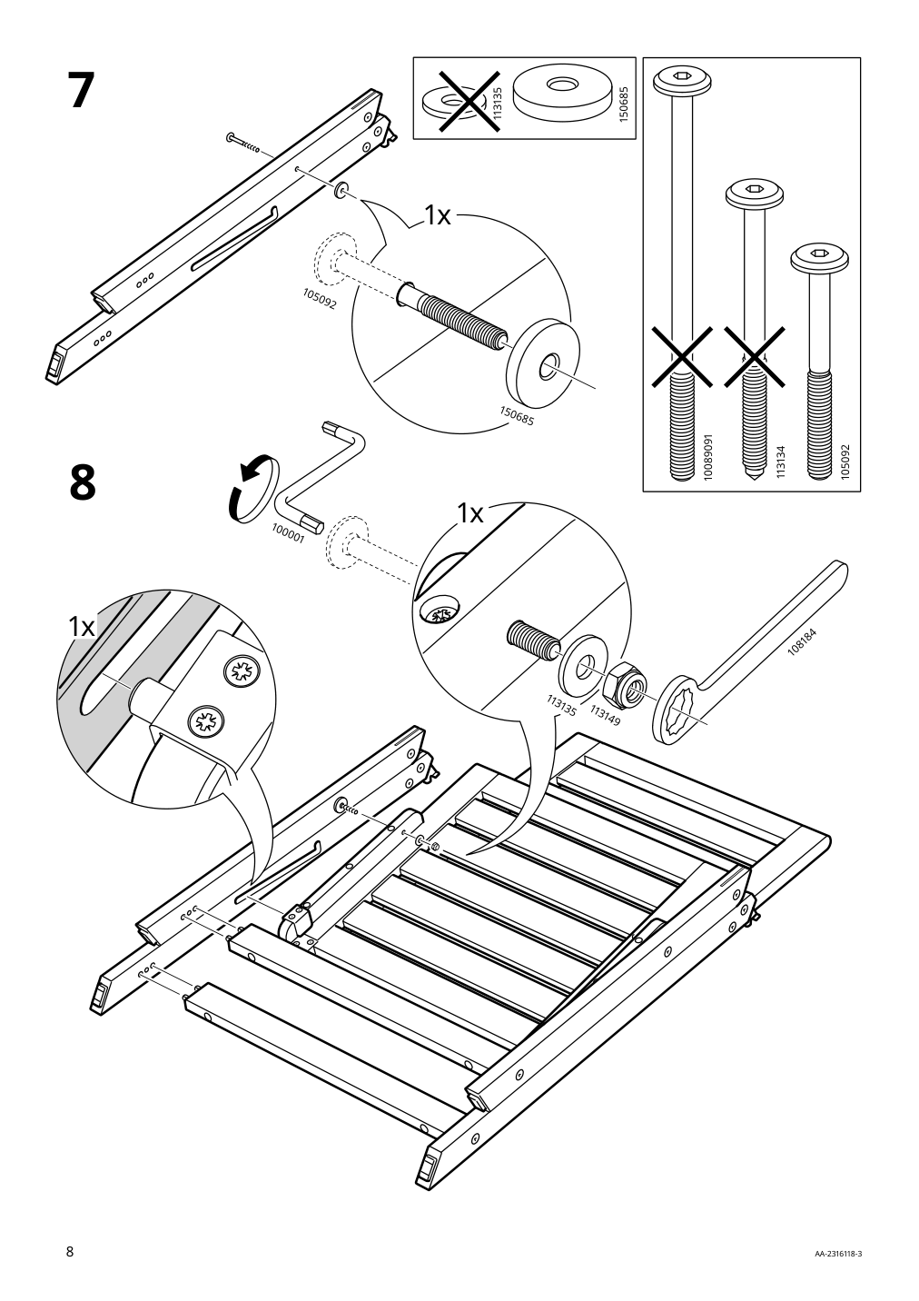 Assembly instructions for IKEA Naemmaroe reclining chair outdoor foldable light brown stained | Page 8 - IKEA NÄMMARÖ table + 6 reclining chairs, outdoor 295.445.48