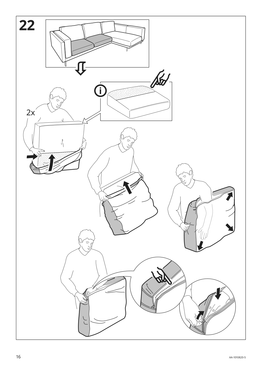 Assembly instructions for IKEA Nockeby cover for sofa with chaise left tallmyra light beige | Page 16 - IKEA NOCKEBY cover for sofa 203.198.27