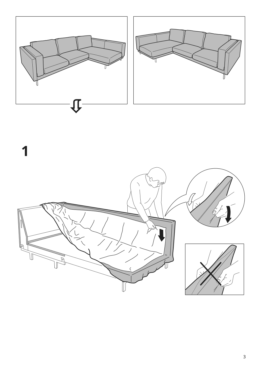 Assembly instructions for IKEA Nockeby cover for sofa with chaise left tallmyra rust | Page 3 - IKEA NOCKEBY cover for sofa 603.198.54