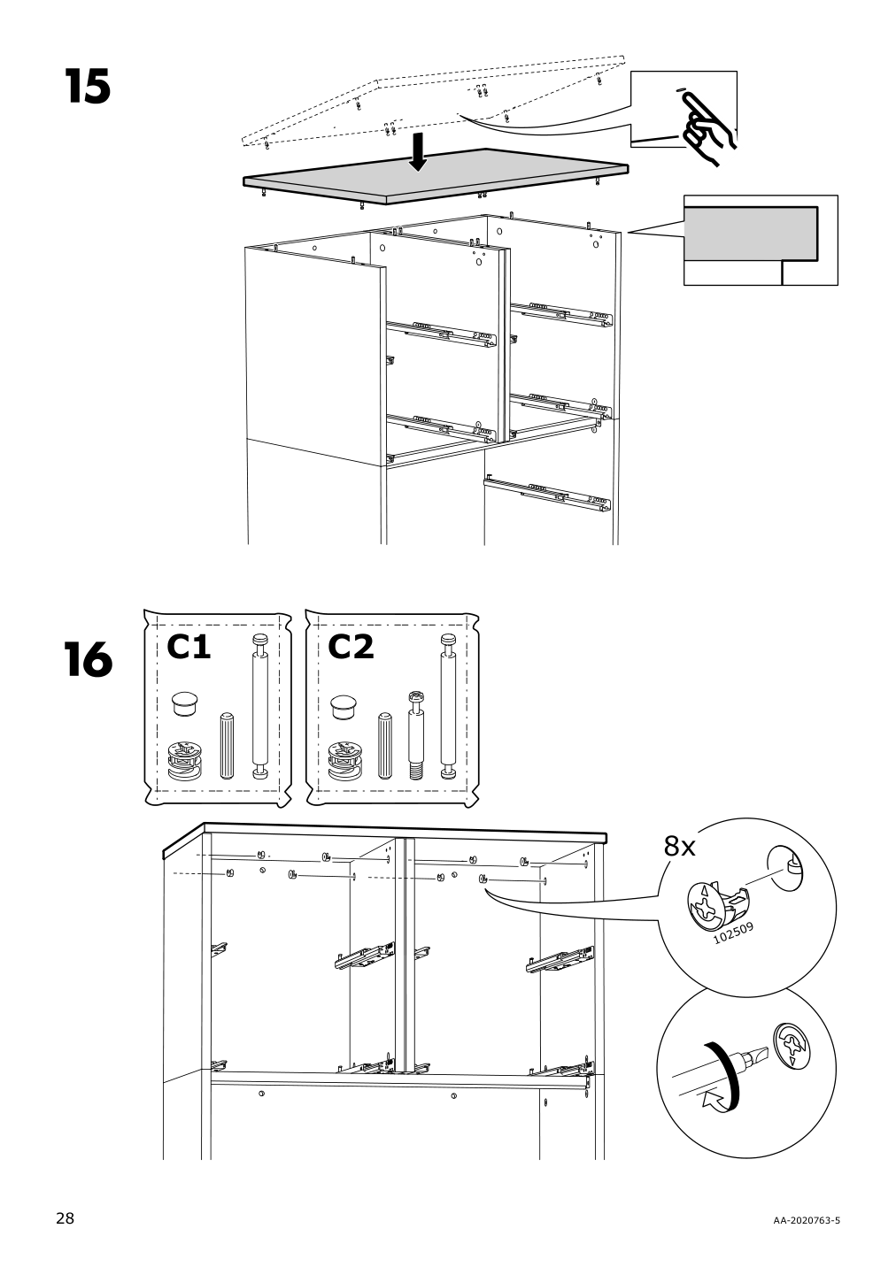 Assembly instructions for IKEA Nordli top and base anthracite | Page 28 - IKEA NORDLI 5-drawer chest 992.765.75