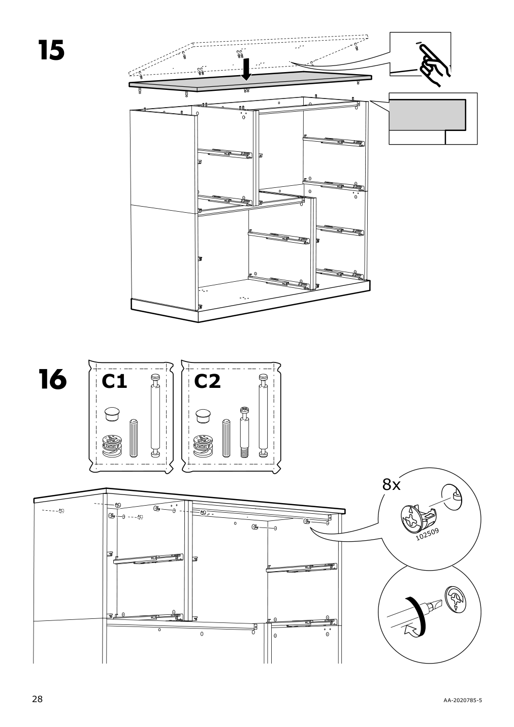 Assembly instructions for IKEA Nordli top and base anthracite | Page 28 - IKEA NORDLI 6-drawer dresser 192.116.96