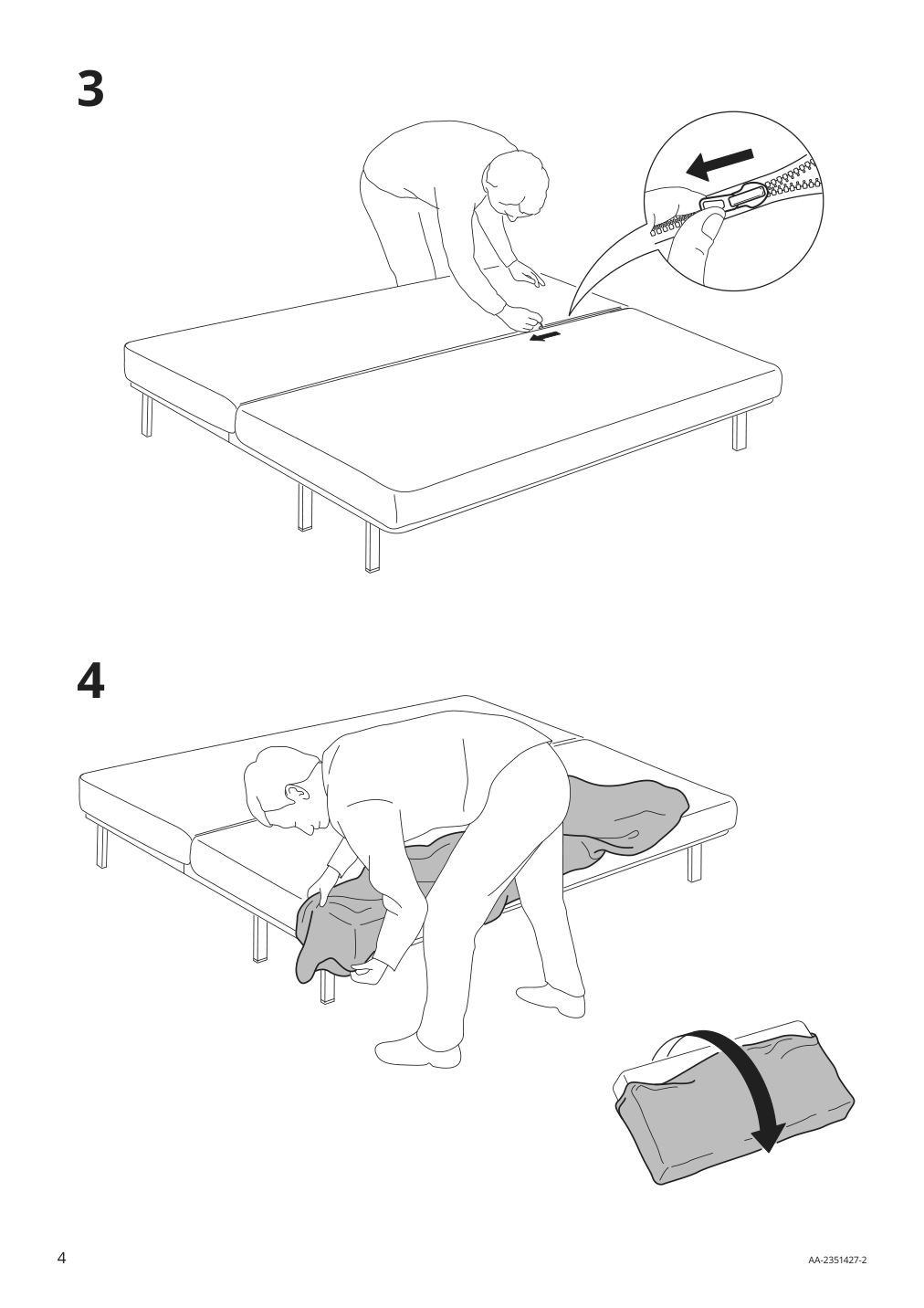 Assembly instructions for IKEA Nyhamn cover for sleeper sofa skartofta black light gray | Page 4 - IKEA NYHAMN cover for sleeper sofa 205.466.22