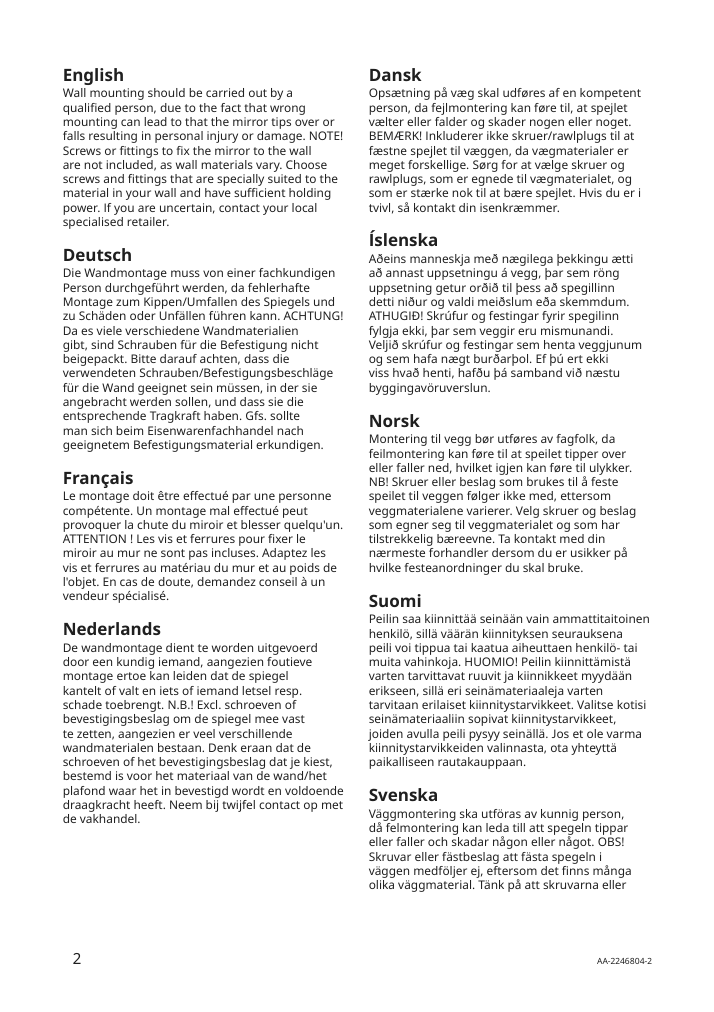 Assembly instructions for IKEA Nysjoen mirror with shelf white | Page 2 - IKEA NYSJÖN / BJÖRKÅN bathroom furniture, set of 6 494.159.13