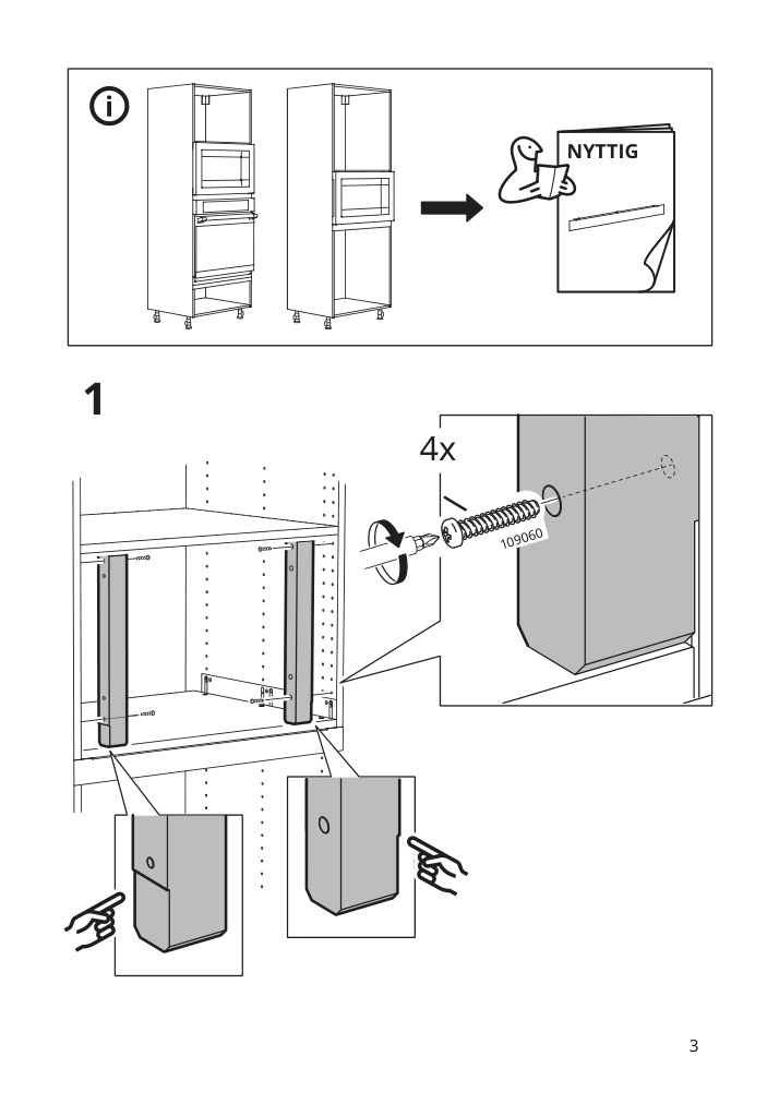 Assembly instructions for IKEA Nyttig support bracket for micro trim kit | Page 3 - IKEA SEKTION / MAXIMERA hi cb f oven/micro w drawer/2 doors 094.726.32