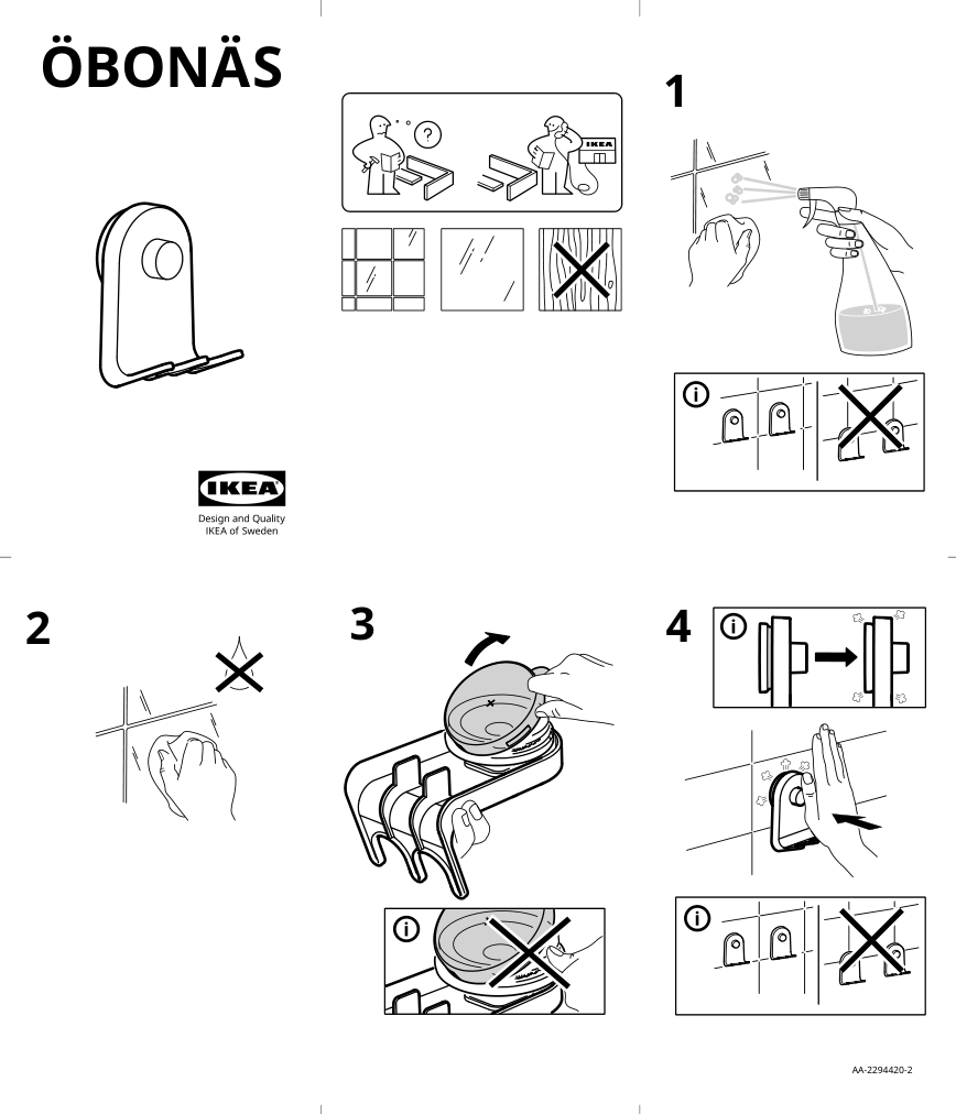 Assembly instructions for IKEA Oebonaes triple hook with suction cup gray green | Page 1 - IKEA ÖBONÄS triple hook with suction cup 605.155.86