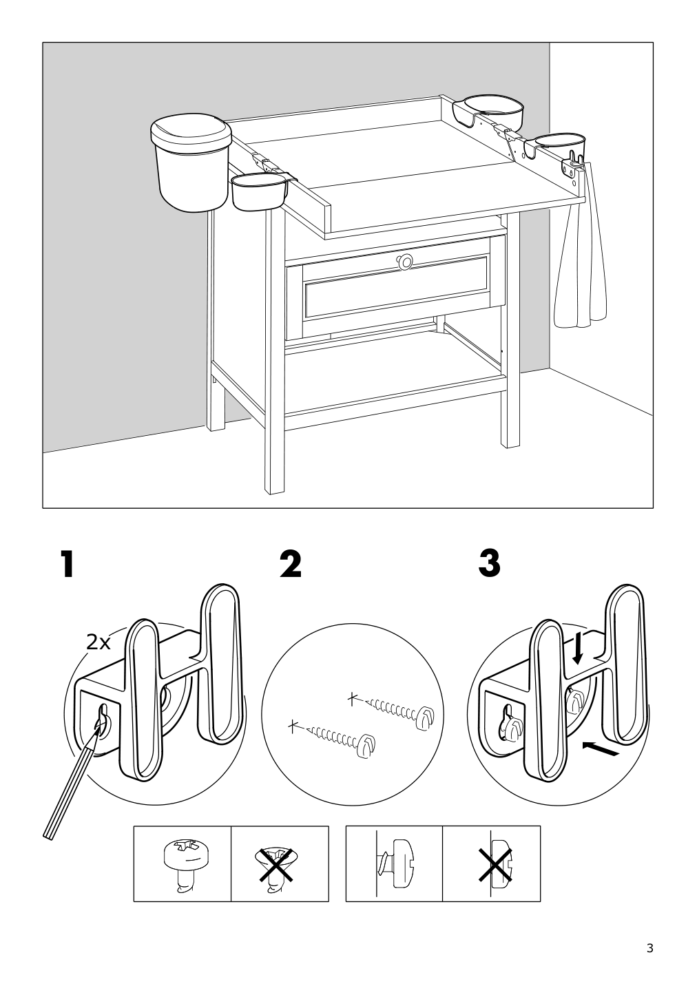 Assembly instructions for IKEA Oensklig racks for changing table set of 4 white | Page 3 - IKEA ÖNSKLIG racks for changing table, set of 4 301.992.83