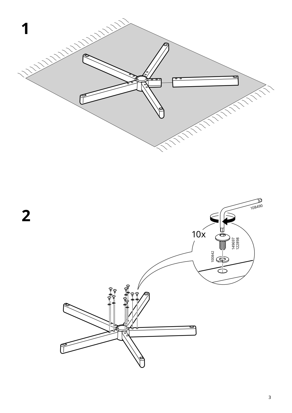 Assembly instructions for IKEA Oerfjaell chair frame swivel white | Page 3 - IKEA ÖRFJÄLL swivel chair 396.021.37