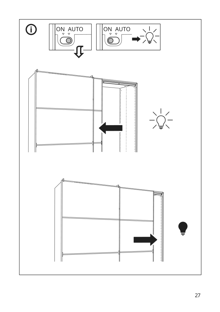 Assembly instructions for IKEA Oeversidan led wardrobe lighting strp w sensor dimmable dark gray | Page 27 - IKEA ÖVERSIDAN LED wardrobe lighting strp w sensor 004.749.04