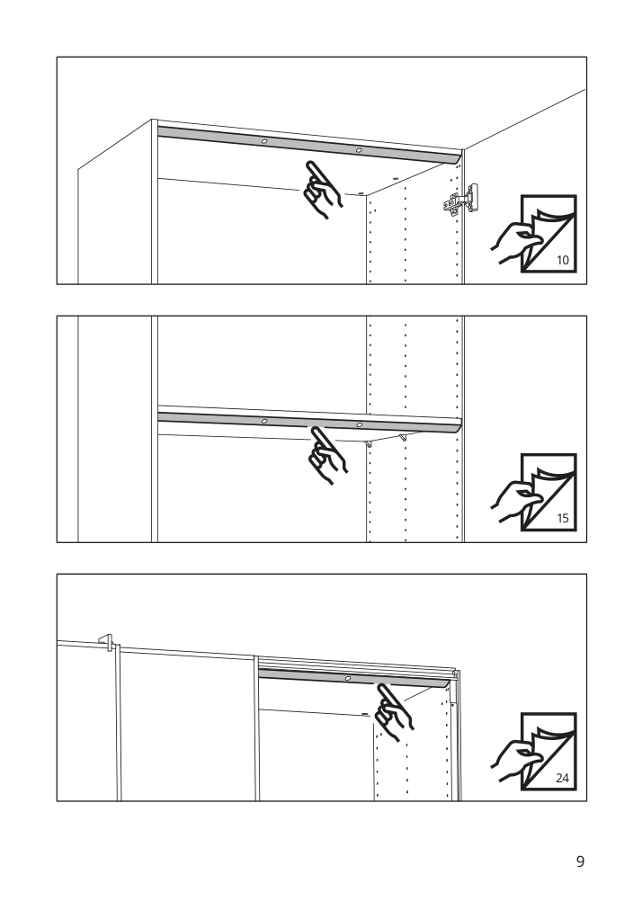 Assembly instructions for IKEA Oeversidan led wardrobe lighting strp w sensor dimmable dark gray | Page 9 - IKEA ÖVERSIDAN LED wardrobe lighting strp w sensor 004.749.04