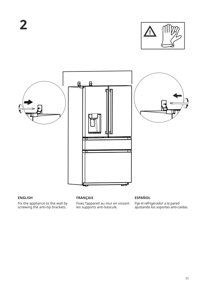 Assembly instructions for IKEA Oeverskadlig french door refrigerator 4 door stainless steel color | Page 11 - IKEA ÖVERSKÅDLIG french door refrigerator 604.621.54