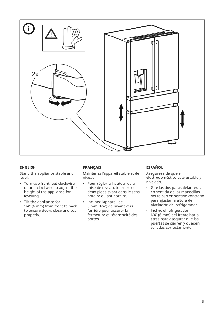 Assembly instructions for IKEA Oeverskadlig french door refrigerator 4 door stainless steel color | Page 9 - IKEA ÖVERSKÅDLIG french door refrigerator 604.621.54