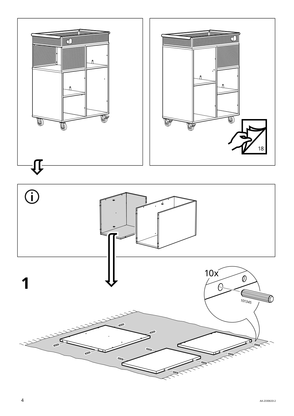 Assembly instructions for IKEA Oevning utility cart white gray green | Page 4 - IKEA ÖVNING utility cart 005.170.03