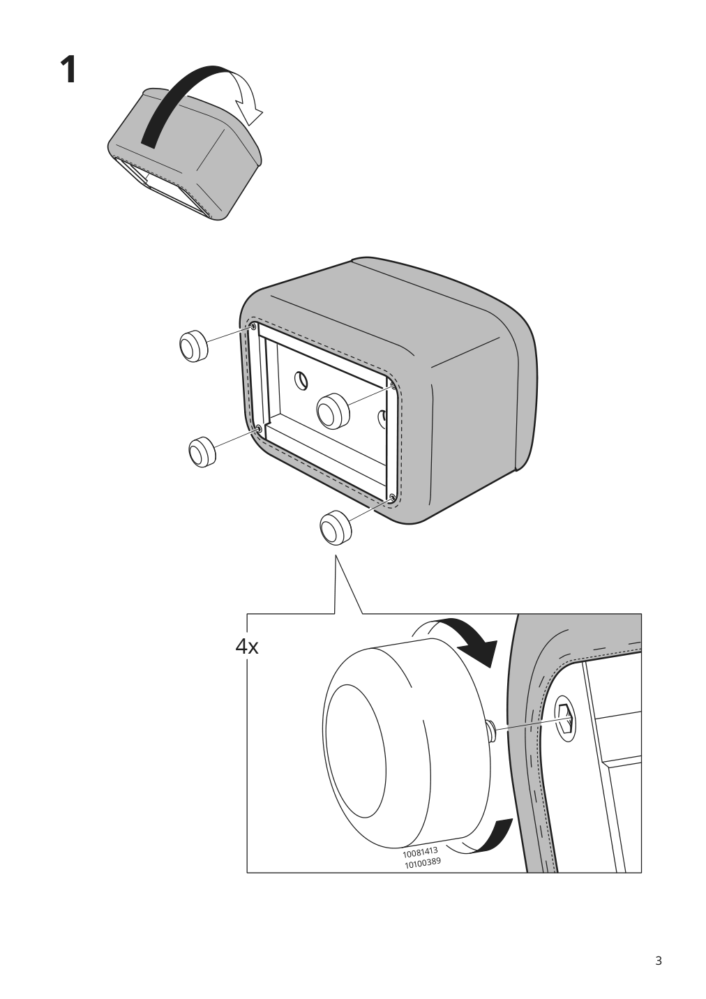 Assembly instructions for IKEA Oskarshamn ottoman with storage tonerud red | Page 3 - IKEA OSKARSHAMN wing chair with ottoman 994.853.43