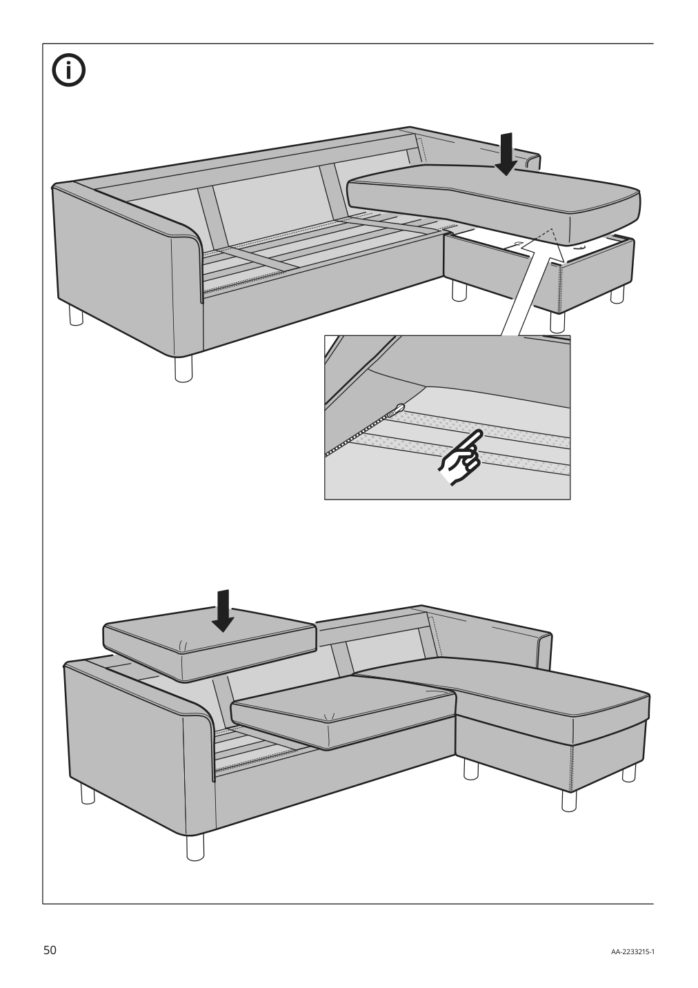 Assembly instructions for IKEA Paerup frame 3 seat sofa w chaise | Page 50 - IKEA PÄRUP sofa with chaise 893.898.27