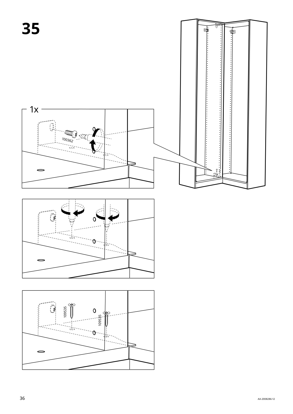 Assembly instructions for IKEA Pax add on corner unit with 4 shelves dark gray | Page 36 - IKEA PAX corner wardrobe 494.320.74