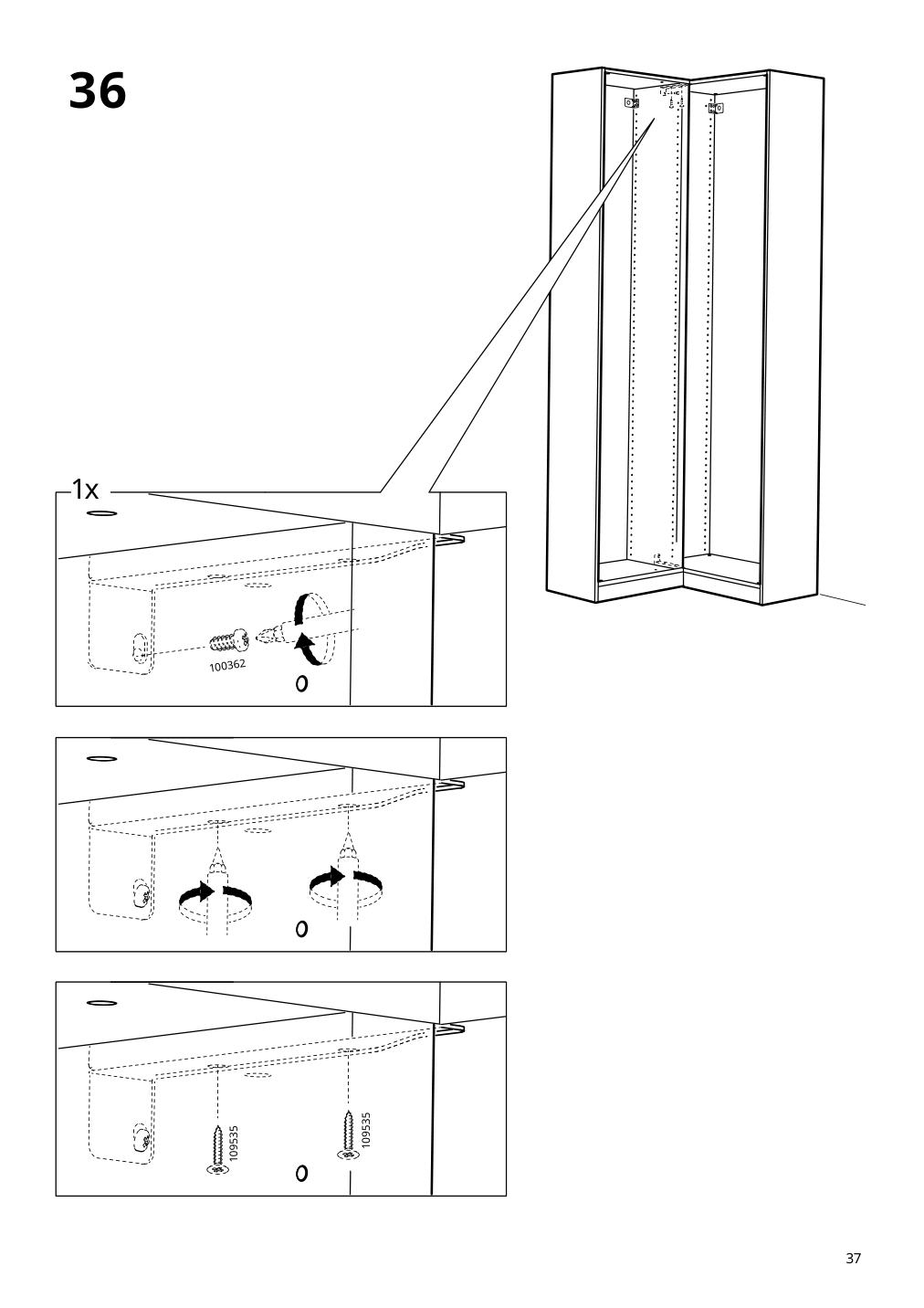 Assembly instructions for IKEA Pax add on corner unit with 4 shelves dark gray | Page 37 - IKEA PAX corner wardrobe 494.320.74