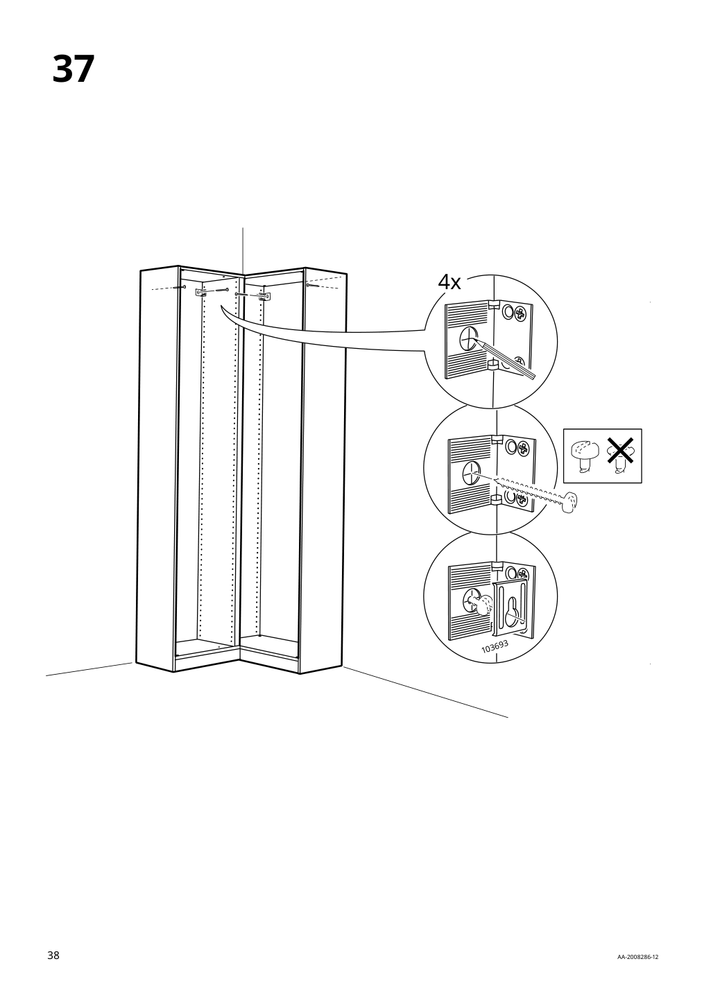 Assembly instructions for IKEA Pax add on corner unit with 4 shelves dark gray | Page 38 - IKEA PAX corner wardrobe 494.320.74