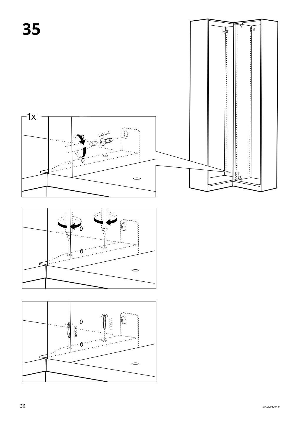 Assembly instructions for IKEA Pax add on corner unit with 4 shelves dark gray | Page 36 - IKEA PAX corner wardrobe 494.320.74