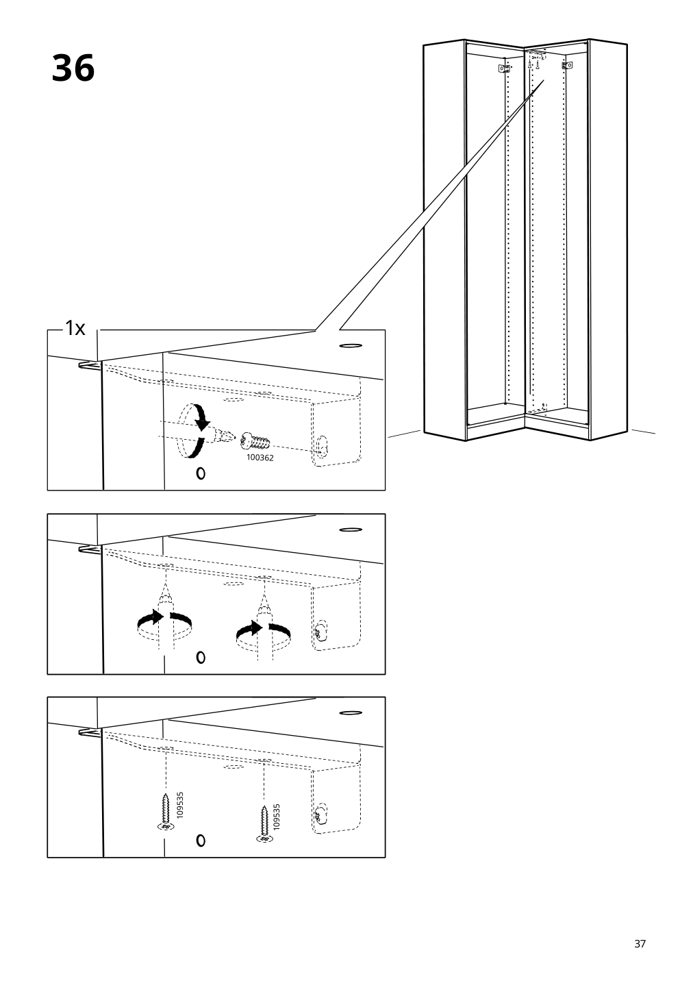 Assembly instructions for IKEA Pax add on corner unit with 4 shelves dark gray | Page 37 - IKEA PAX corner wardrobe 494.320.74