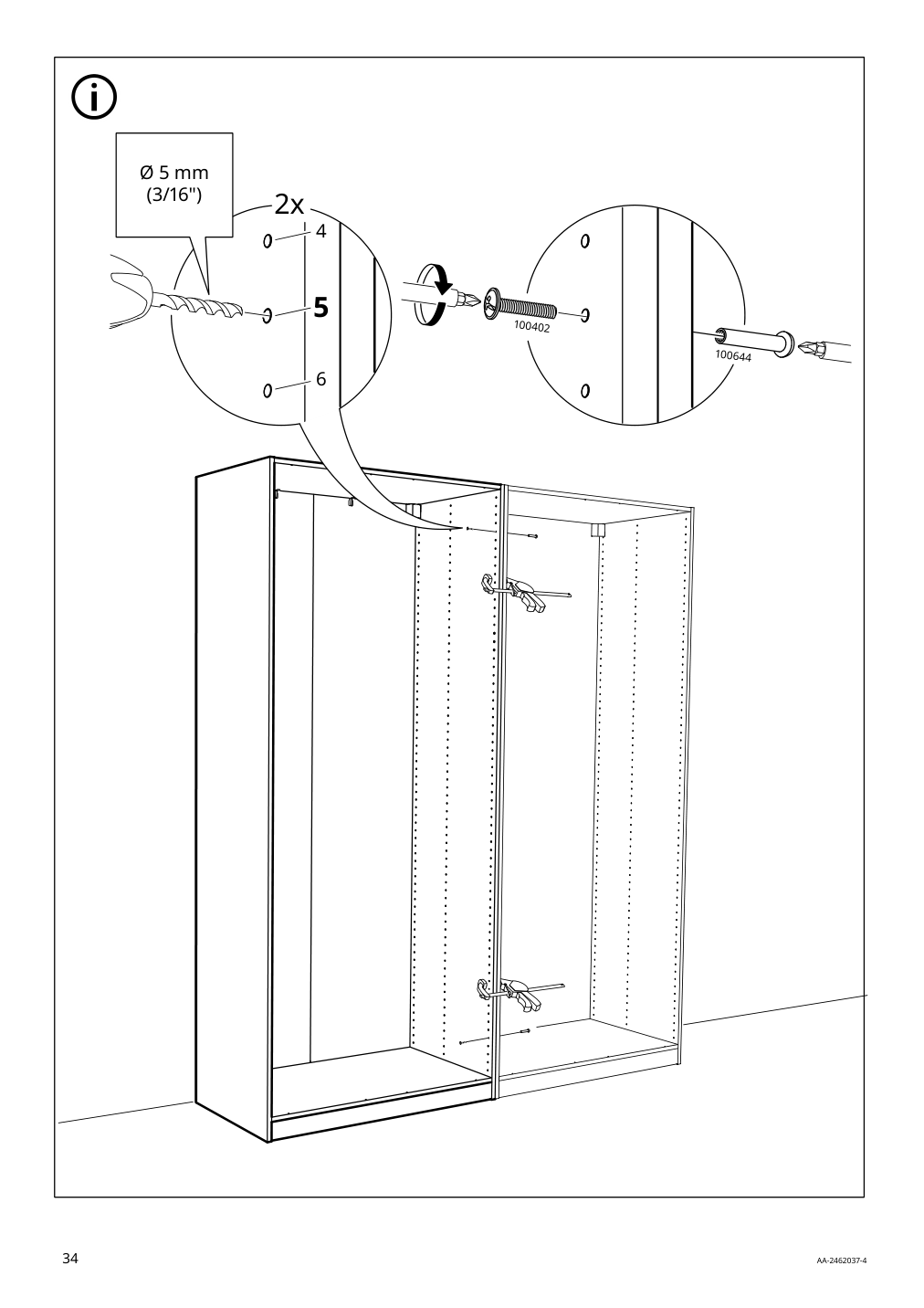 Assembly instructions for IKEA Pax wall mounted storage frame w rail white | Page 34 - IKEA PAX / GRIMO wardrobe combination 595.026.22