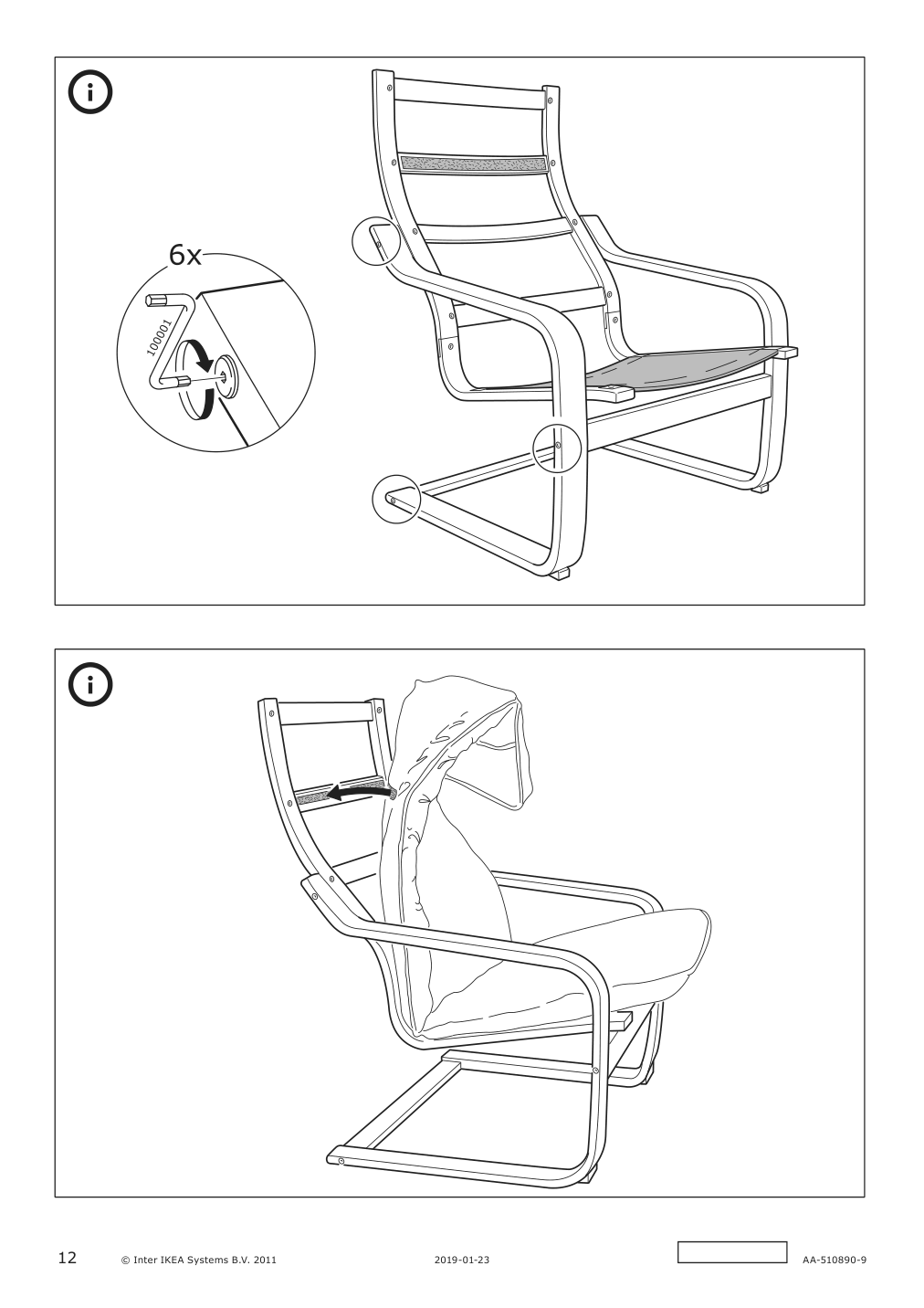 Assembly instructions for IKEA Poaeng armchair frame birch veneer | Page 12 - IKEA POÄNG armchair and ottoman 195.510.68