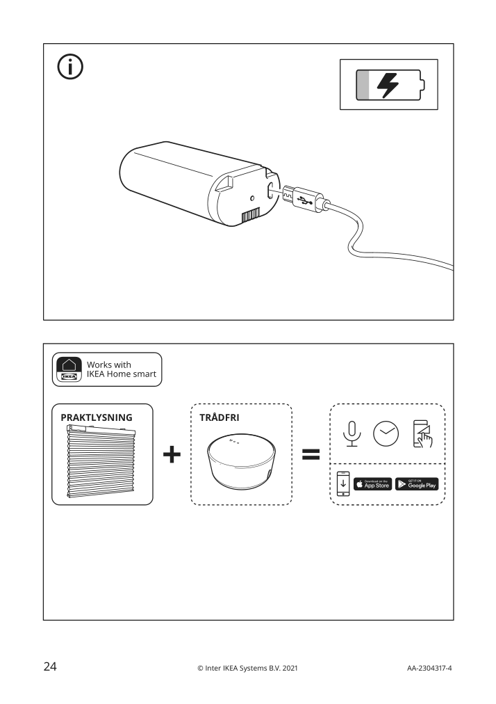 Assembly instructions for IKEA Praktlysing cellular blind smart wireless battery operated white | Page 24 - IKEA PRAKTLYSING cellular blind 405.142.48