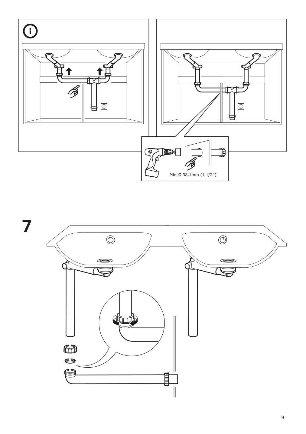 Assembly instructions for IKEA Raennilen water trap 2 bowls | Page 9 - IKEA HEMNES / TOLKEN Bathroom vanity with sink & faucets 795.755.56