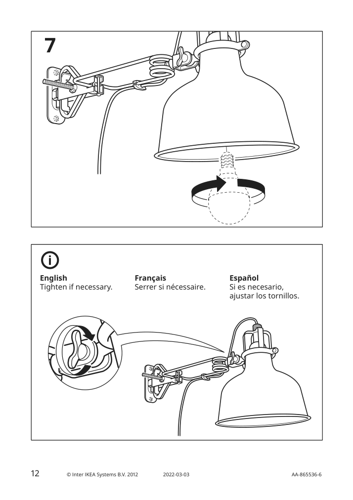 Assembly instructions for IKEA Ranarp wall clamp spotlight black | Page 12 - IKEA RANARP wall/clamp spotlight 703.313.94