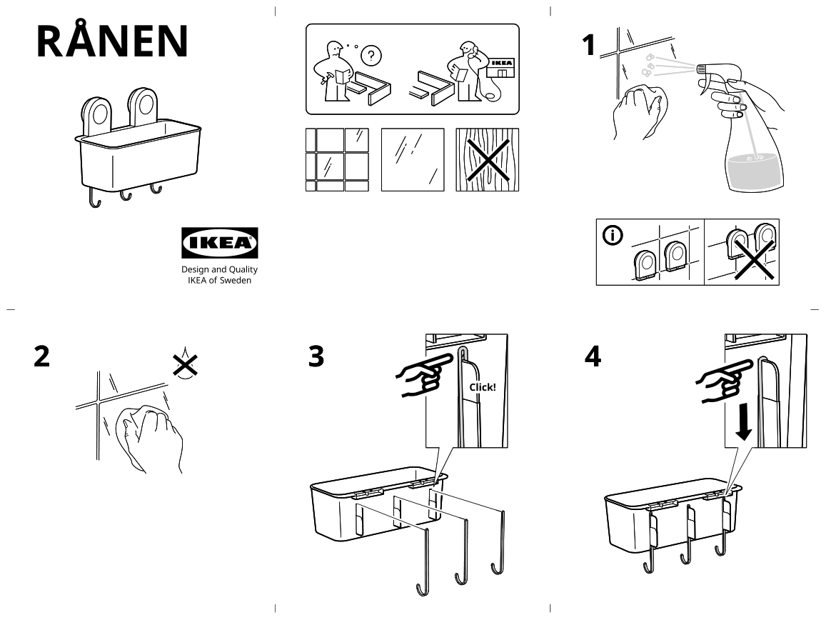 Assembly instructions for IKEA Ranen shower soap basket with hook | Page 1 - IKEA RÅNEN shower/soap basket with hook 505.329.49