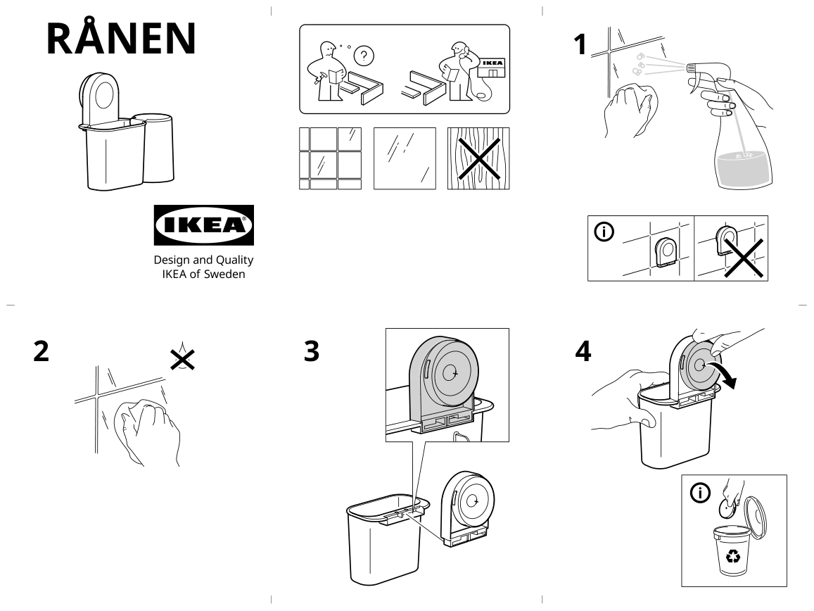 Assembly instructions for IKEA Ranen toothbrush holder with suction cup | Page 1 - IKEA RÅNEN toothbrush holder with suction cup 005.390.00