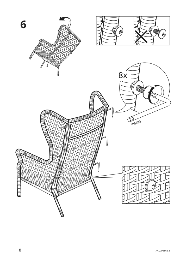 Assembly instructions for IKEA Risholmen wing chair in outdoor brown | Page 8 - IKEA RISHOLMEN wing chair, in/outdoor 005.037.94