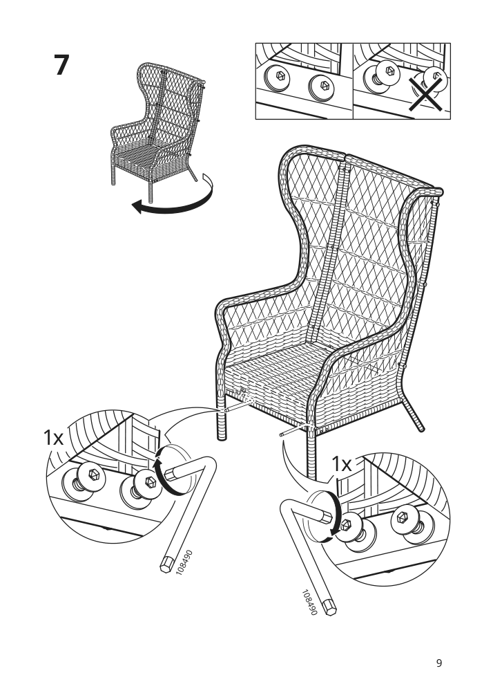 Assembly instructions for IKEA Risholmen wing chair in outdoor brown | Page 9 - IKEA RISHOLMEN wing chair, in/outdoor 005.037.94