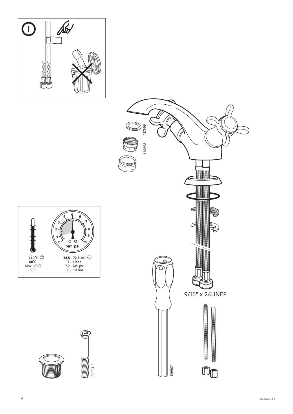 Assembly instructions for IKEA Runskaer bath faucet with strainer brass color | Page 4 - IKEA HEMNES / ODENSVIK open sink cabinet with 2 drawers 194.772.76