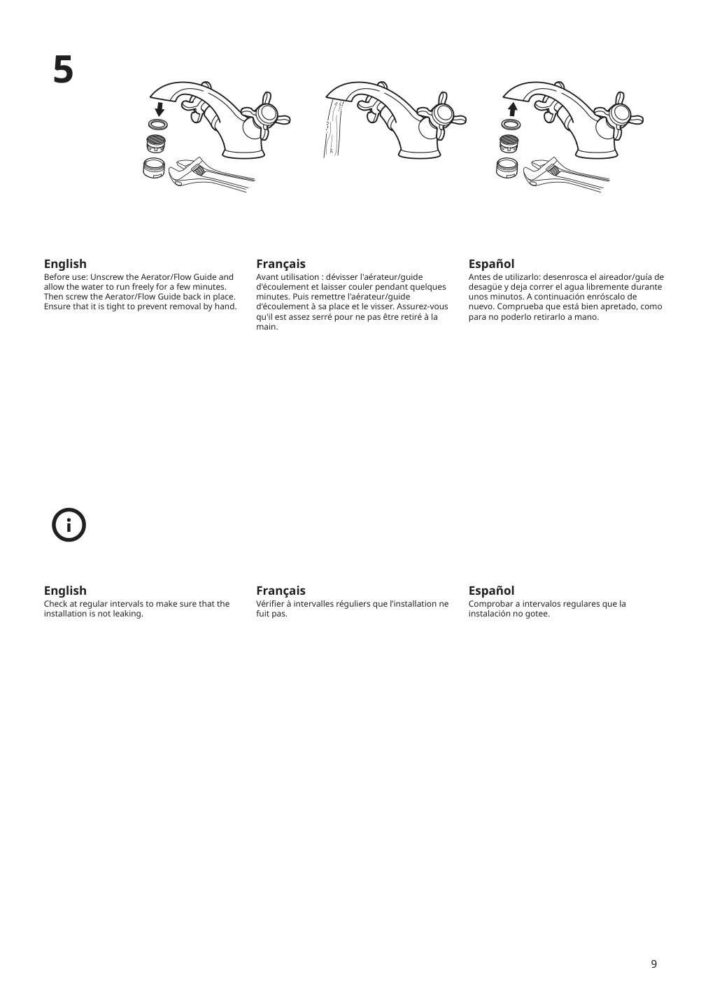 Assembly instructions for IKEA Runskaer bath faucet with strainer brass color | Page 9 - IKEA RUNSKÄR bath faucet with strainer 004.957.32