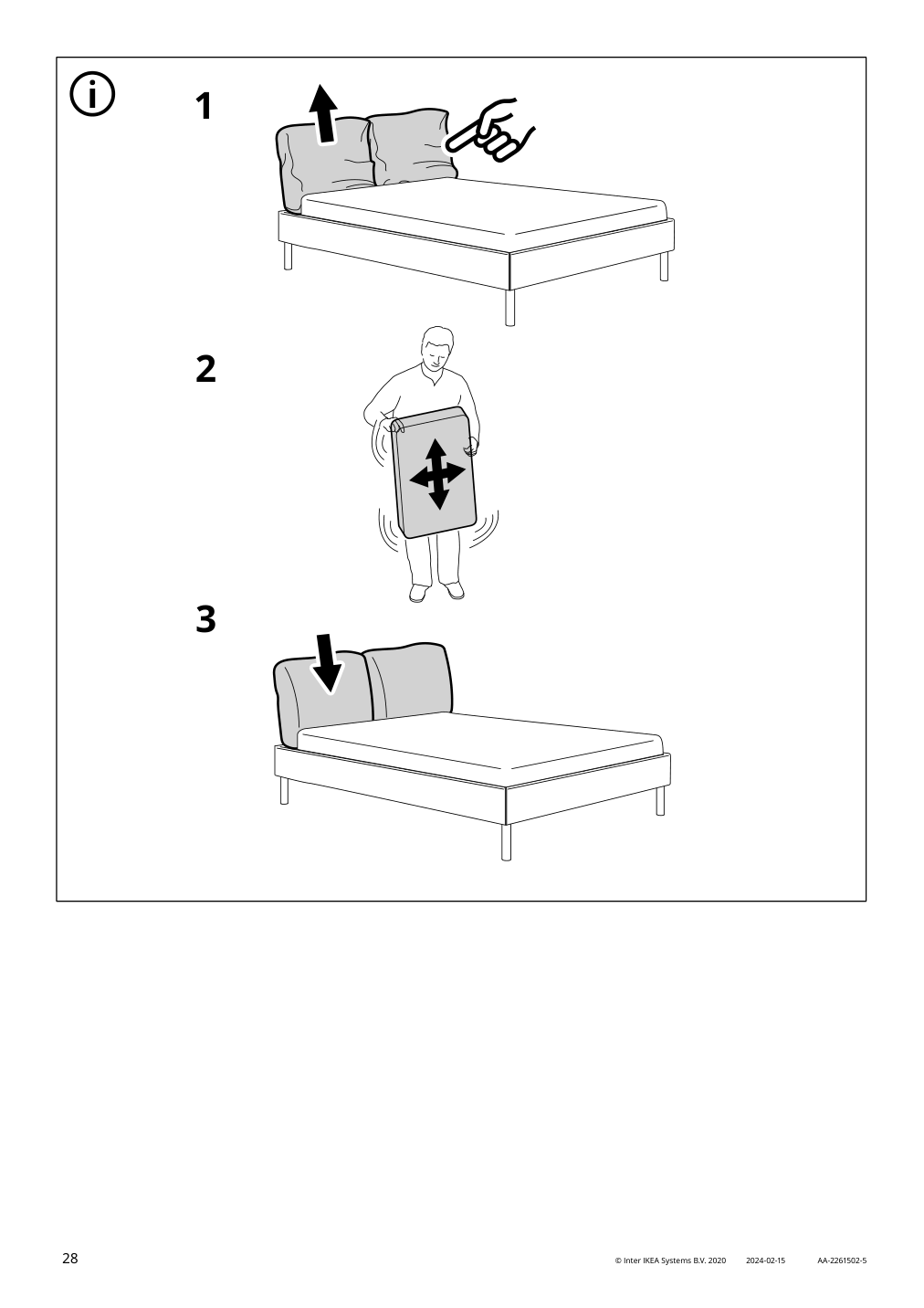 Assembly instructions for IKEA Sagesund upholstered bed frame diseroed brown | Page 28 - IKEA SAGESUND upholstered bed frame 194.965.00