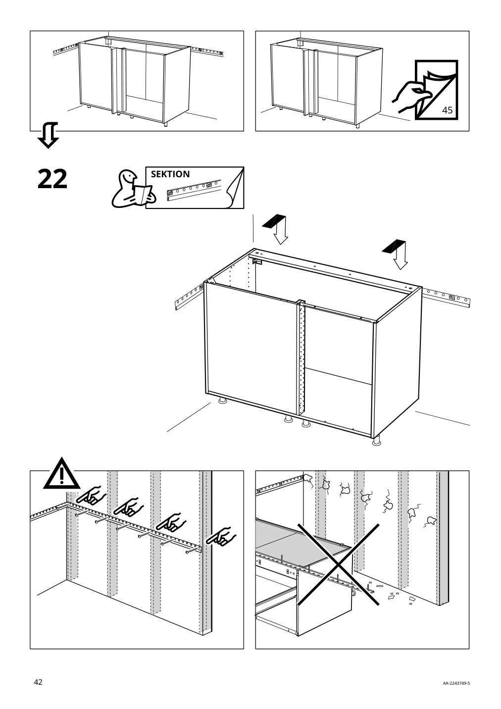 Assembly instructions for IKEA Sektion base corner cabinet frame white | Page 42 - IKEA SEKTION corner base cab w pull-out fitting 594.644.89