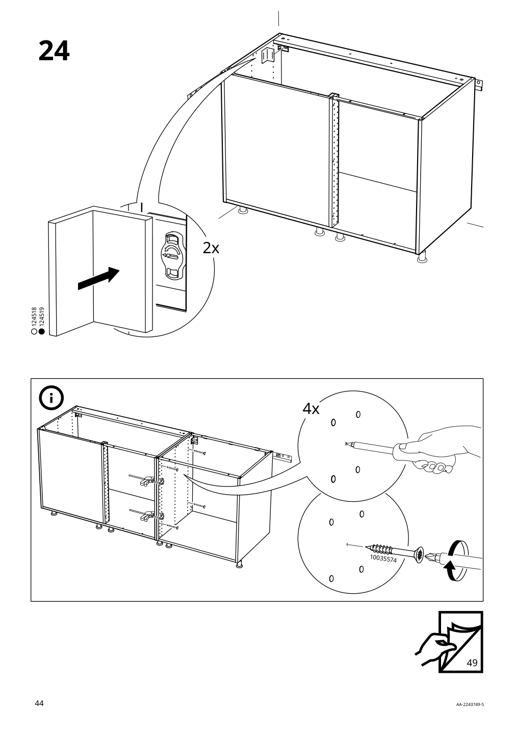 Assembly instructions for IKEA Sektion base corner cabinet frame white | Page 44 - IKEA SEKTION corner base cabinet with shelf 494.573.71