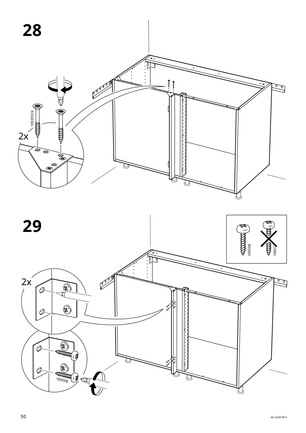 Assembly instructions for IKEA Sektion base corner cabinet frame white | Page 50 - IKEA SEKTION corner base cab w pull-out fitting 594.644.89