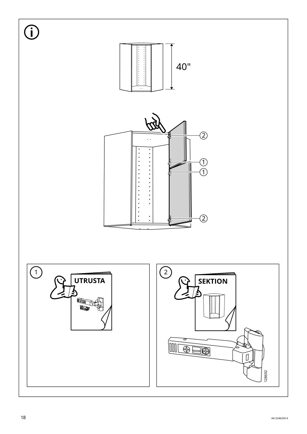 Assembly instructions for IKEA Sektion corner wall cabinet frame white | Page 18 - IKEA SEKTION corner wall cabinet with carousel 194.010.50