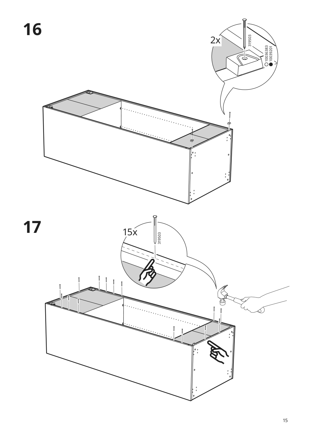 Assembly instructions for IKEA Sektion high cabinet frame white | Page 15 - IKEA SEKTION high cab w 2drs/2 fronts/4 drawers 093.953.80